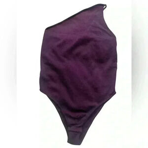 Zara Purple One Shoulder Spaghetti Strap Ribbed Bodysuit